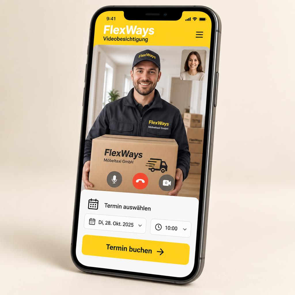 FlexWays Videobesichtigung am Smartphone: Videocall mit FlexWays Mitarbeiter und Terminauswahl